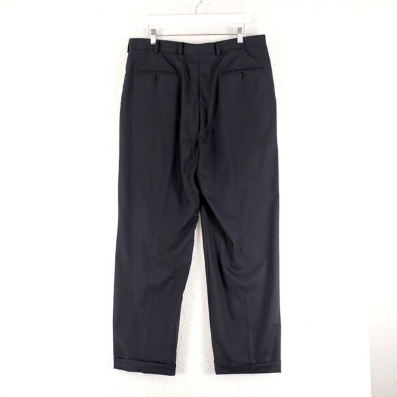 Brooks Brothers‎ 346 Stretch Blue Wool Pleated Cuffed Mid Rise Dress Pants 35/31 - Picture 4 of 7